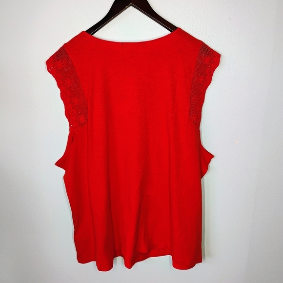 Lauren Ralph Lauren Red Crochet Knit Short Sleeve Top Boho Summer Plus Size 3X - Picture 4 of 13